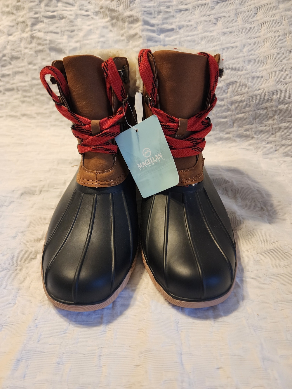 Magellan Outdoors Women's Brown & Black Waterproof Duck Boots with Red Laces